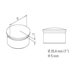 Messing matt Design Rohr 25,4 mm Endkappe gewlbt