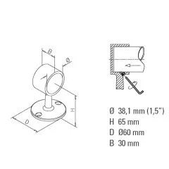 Messing matt Design End-Rohrhalter fr Rohr 38,1 mm