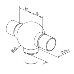 Messing matt Design Rohr 25,4 mm Kugelrohrverbinder T