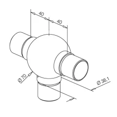 Messing matt Design Rohr 38,1 mm Kugelrohrverbinder T