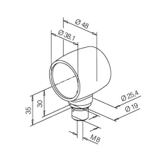 Messing matt Design Rohr 38,1 mm Kugelrohradapter