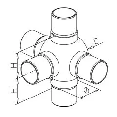 Edelstahl Design Rohr 38,1 mm Kugelrohrverbinder Kreuz+90