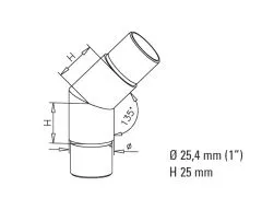 Edelstahl Design Rohr 25,4 mm Rohrverbinder 45