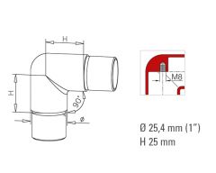 Edelstahl Design Rohr 25,4 mm Rohrwinkel 90
