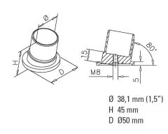 Anthrazit Design Rohr 38,1 mm Rohrbefestigungshlse 80