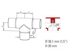 Edelstahl Design Rohr 38,1 mm Rohrverbinder T