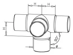 Edelstahl Design Rohr 25,4 mm Rohrverbinder 4x90
