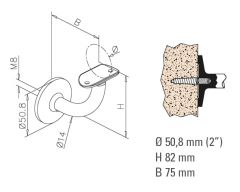 Messing Design Handlaufsttze Rohr 50,8 mm Blindmontage