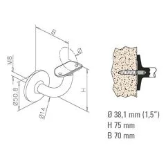 Messing Design Handlaufsttze Rohr 38,1 mm Blindmontage